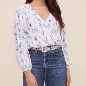 ASTR Plisse Blue Tie Dye Long Sleeve Top